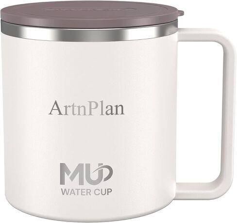 كوب قهوة معزول بغطاء سعة 14oz، كوب قهوة من الفولاذ المقاوم للصدأ بمقبض، كوب مفرغ مزدوج الجدار، كوب مانع للتسرب، مشروبات ساخنة وباردة، كوب سفر كهدية عيد الميلاد، السيارة، المكتب، التخييم in Kuwait