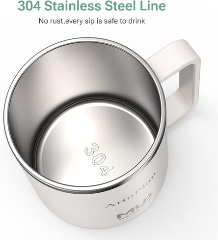 كوب قهوة معزول بغطاء سعة 14oz، كوب قهوة من الفولاذ المقاوم للصدأ بمقبض، كوب مفرغ مزدوج الجدار، كوب مانع للتسرب، مشروبات ساخنة وباردة، كوب سفر كهدية عيد الميلاد، السيارة، المكتب، التخييم in Kuwait