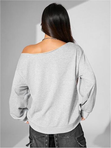 SHENHE Women's Off Shoulder Letter Graphic Baggy Sweatshirts Loose Y2k Long Sleeve Pullovers in Saudi Arabia