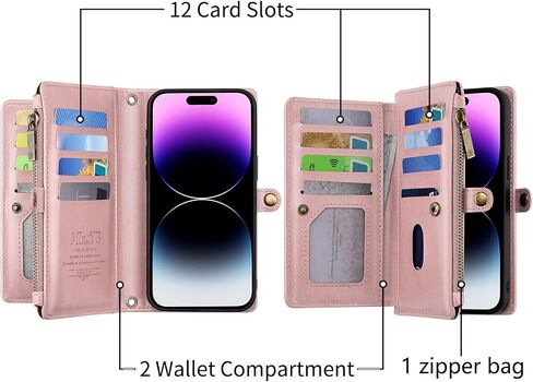 حافظة محفظة MInCYB لهاتف iPhone 13، غطاء جلد PU مغناطيسي قابل للفصل مع حزام للنساء والرجال. أسود in Kuwait
