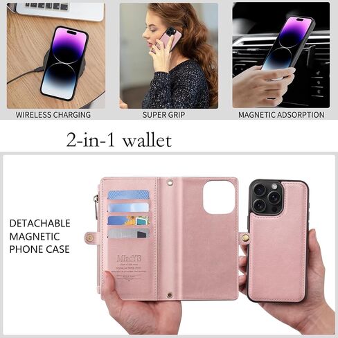 حافظة محفظة MInCYB لهاتف iPhone 13، غطاء جلد PU مغناطيسي قابل للفصل مع حزام للنساء والرجال. أسود in Kuwait
