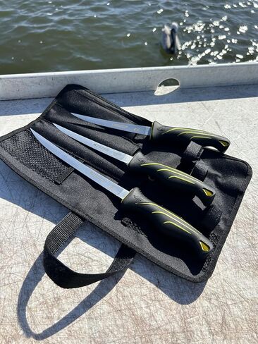 danco 3PC Fillet Knife Kit, 6",7",9" with Roll Bag & Folding Sharpener, Fish Fillet and Deboning Knives, Freshwater/Saltwater Fishing, Non-Slip Handle, Durable Roll Bag, Stainless Steel Blades in Saudi Arabia