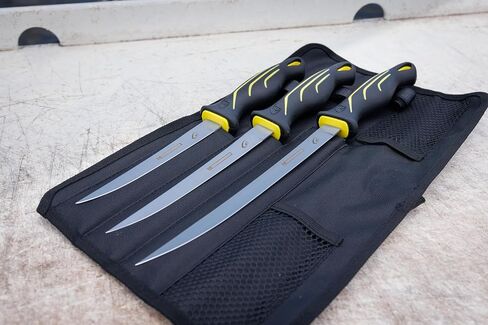 danco 3PC Fillet Knife Kit, 6",7",9" with Roll Bag & Folding Sharpener, Fish Fillet and Deboning Knives, Freshwater/Saltwater Fishing, Non-Slip Handle, Durable Roll Bag, Stainless Steel Blades in Saudi Arabia