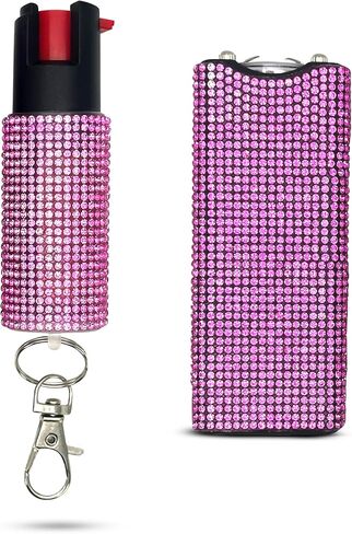 FURY Gem Stone Pepper Spray Stun Gun Combo – Stylish Multi-Color, 12ft Range, UV Dye Identifier, Flashlight, Rechargeable, Self-Defense Kit, Personal Safety, Rhinestone casing in Saudi Arabia
