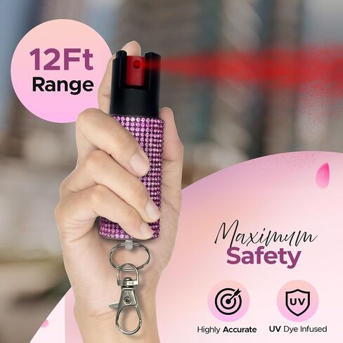 FURY Gem Stone Pepper Spray Stun Gun Combo – Stylish Multi-Color, 12ft Range, UV Dye Identifier, Flashlight, Rechargeable, Self-Defense Kit, Personal Safety, Rhinestone casing in Saudi Arabia