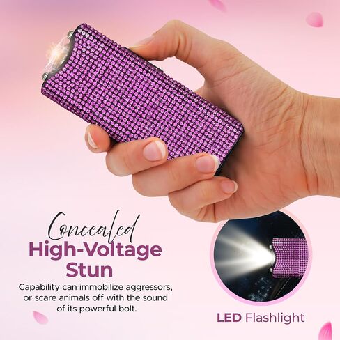 FURY Gem Stone Pepper Spray Stun Gun Combo – Stylish Multi-Color, 12ft Range, UV Dye Identifier, Flashlight, Rechargeable, Self-Defense Kit, Personal Safety, Rhinestone casing in Saudi Arabia