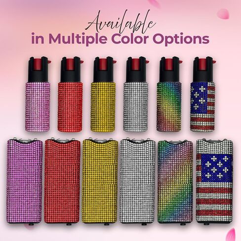 FURY Gem Stone Pepper Spray Stun Gun Combo – Stylish Multi-Color, 12ft Range, UV Dye Identifier, Flashlight, Rechargeable, Self-Defense Kit, Personal Safety, Rhinestone casing in Saudi Arabia