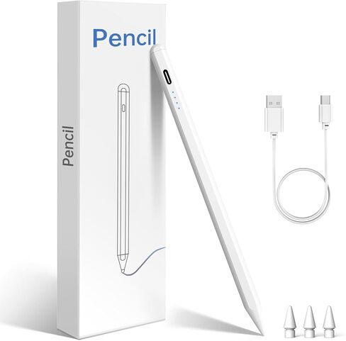 قلم ستايلس لجهاز iPad A16، (2018-2025) قلم Apple مع خاصية رفض راحة اليد، شحن سريع، حساسية للإمالة، لجهاز iPad 11/10/9/8/7/6th Generation، Pro 13"/12.9"/11"/M4، Air 7/6/5/4/3/M3، Mini 5th (أبيض) in Kuwait