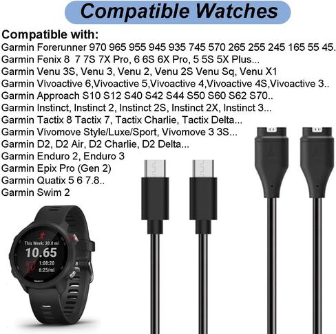 for Garmin Watch Charger - Charging Cable for Garmin Vivoactive 6 5 4, Forerunner 970 965 265 255 165 55, Fenix 8 7 6 5 E, Instinct 3 2, Venu 3s 3 2 X1, Approach S70 S62 S50, Tactix 8 7 Pro in Saudi Arabia