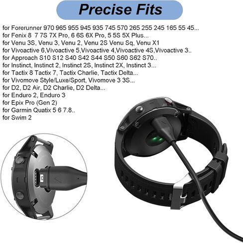 for Garmin Watch Charger - Charging Cable for Garmin Vivoactive 6 5 4, Forerunner 970 965 265 255 165 55, Fenix 8 7 6 5 E, Instinct 3 2, Venu 3s 3 2 X1, Approach S70 S62 S50, Tactix 8 7 Pro in Saudi Arabia