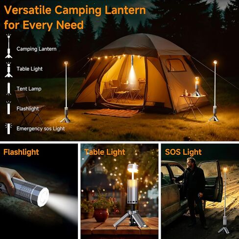 Rechargeable 21000mAh Camping Light, Telescopic Camping Lights, Collapsible Magnetic Camping Lantern with Stand IPX6 Waterproof Flashlights, Camping Lamp for Emergency, Hiking (Black) in Saudi Arabia