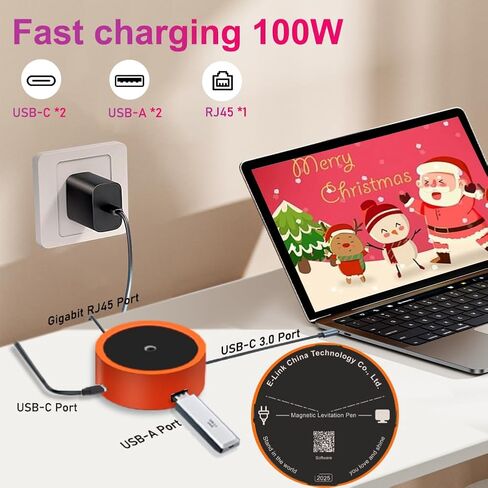 قلم حبر جاف مع ارتفاع مغناطيسي وقاعدة وصل USB C، ومحول 4 في 1 مع جيجابت إيثرنت، هدية عمل مثالية لعيد الميلاد للمحترفين الناجحين، وعشاق التكنولوجيا، وأقلام Pentel ومستخدمي أقلام التوقيع in Saudi Arabia