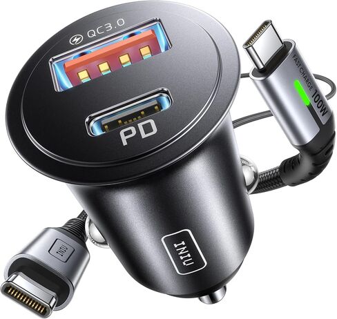 شاحن سيارة INIU، شاحن USB ولاعة السجائر إجمالي 60 وات، مقبس USB 12 فولت مع كابل [1 متر] 100 وات من النوع C شحن سريع، محول شحن هاتف السيارة لهاتف iPhone 17 16 أجهزة الكمبيوتر المحمولة Samsung Switch 2 ملحقات السيارة in Saudi Arabia