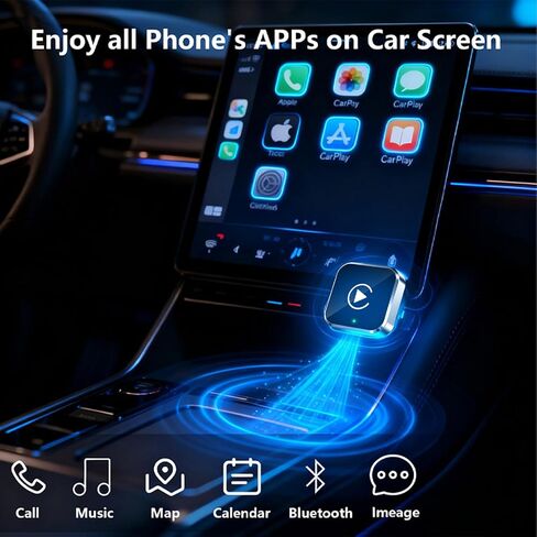 محول CarPlay اللاسلكي لأجهزة Apple iPhone وAndroid (ترقية جديدة لعام 2026) حجم صغير، التوصيل والتشغيل، اتصال سريع ومستقر محول لاسلكي لـ CarPlay وAndroid in Kuwait