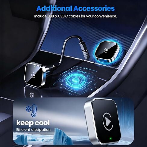 محول CarPlay اللاسلكي لأجهزة Apple iPhone وAndroid (ترقية جديدة لعام 2026) حجم صغير، التوصيل والتشغيل، اتصال سريع ومستقر محول لاسلكي لـ CarPlay وAndroid in Kuwait