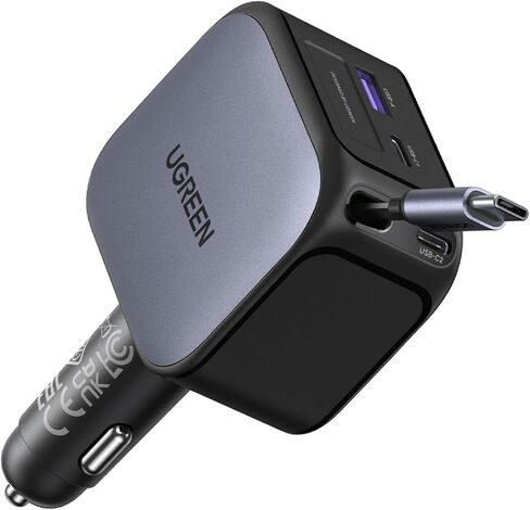 UGREEN 145W 4-Port Retractable Car Charger, 3C1A USB C Fast Charger with 60W Retractable Cable, Cigarette Lighter Adapter Compatible with MacBook Pro, iPhone 17/16, Galaxy S25/S24 Ultra, iPad, Laptop in Saudi Arabia