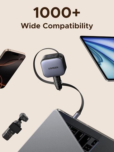 UGREEN 145W 4-Port Retractable Car Charger, 3C1A USB C Fast Charger with 60W Retractable Cable, Cigarette Lighter Adapter Compatible with MacBook Pro, iPhone 17/16, Galaxy S25/S24 Ultra, iPad, Laptop in Saudi Arabia