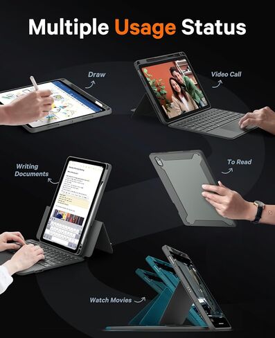 حافظة لوحة مفاتيح متينة من CHESONA لجهاز iPad (A16) الجيل الحادي عشر 2025/الجيل العاشر 10.9 بوصة 2022، لوحة تتبع ذكية، قابلة للتعديل من 15 درجة إلى 180 درجة، صورة/منظر طبيعي، لوحة مفاتيح بإضاءة خلفية مغناطيسية لجهاز iPad (A16) الجيل الحادي عشر/العاشر، رما in Kuwait
