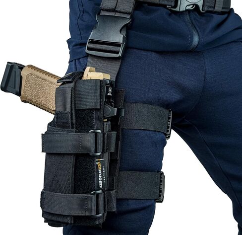 حافظة عالمية للساق - حافظة فخذ قابلة للتعديل للمشاهد الخفيفة والحمراء، حافظة مسدس Airsoft مع لوحة ساق متدلية من MOLLE، متوافقة مع 1911، Glock، Sig، Beretta، Ruger، Taurus. (أسود) in Saudi Arabia