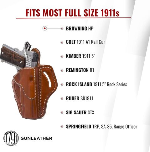 1791 Gunleather 1911 الحافظة، اليد اليمنى OWB الجلود بندقية الحافظة للأحزمة يناسب جميع نماذج 1911 مع 4 "و 5" برميل in Kuwait