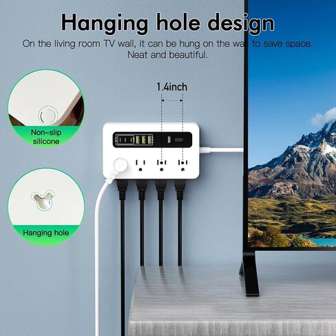 شريط طاقة مع USB، سلك تمديد مسطح للحماية من زيادة التيار بطول 6 أقدام مع 8 منافذ، 3 منافذ USB و3 أطراف من النوع C (5 فولت/3 أمبير)، موسع منفذ المكتب المنزلي (أسود) in Kuwait