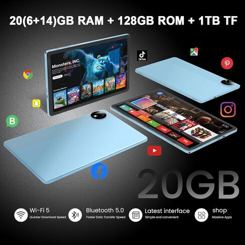Tablet, 11-inch Android 15 tablets, 20GB+128GB+1TB expansion, Octa-core, 8000mAh large-capacity battery, 5G/2.4G WiFi6, GPS, Bluetooth 5.0, 5MP + 8MP dual cameras, Widevine L1, protective case - Black in Saudi Arabia