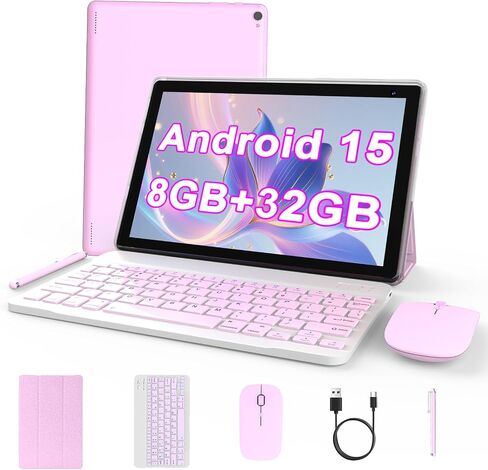 تابلت أندرويد 15، 10 بوصة، 2 في 1 مع لوحة مفاتيح. ذاكرة وصول عشوائي 8 جيجابايت + ذاكرة تخزين داخلية 32 جيجابايت تدعم أجهزة الكمبيوتر اللوحية القابلة للتوسيع بسعة 1 تيرابايت، وحدة المعالجة المركزية رباعية النواة، شاشة عالية الدقة، BT، واي فاي، أجهزة لوحية  in Kuwait
