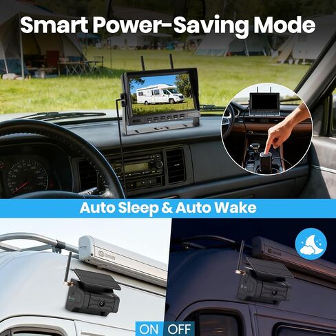 Magnetic Solar Wireless Backup Camera for Trailer: No Wiring 3 Mins Quick Install 7" HD 2-Split Monitor Rechargeable Battery IP68 Rearview Camera System for RV Truck Camper Horse Trailer Camera in Kuwait