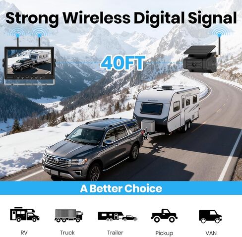 Magnetic Solar Wireless Backup Camera for Trailer: No Wiring 3 Mins Quick Install 7" HD 2-Split Monitor Rechargeable Battery IP68 Rearview Camera System for RV Truck Camper Horse Trailer Camera in Kuwait