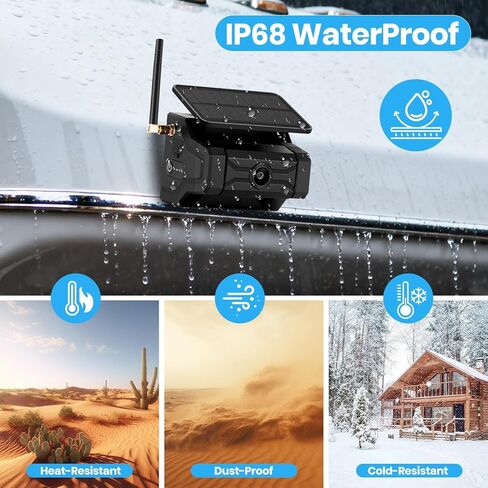 Magnetic Solar Wireless Backup Camera for Trailer: No Wiring 3 Mins Quick Install 7" HD 2-Split Monitor Rechargeable Battery IP68 Rearview Camera System for RV Truck Camper Horse Trailer Camera in Kuwait