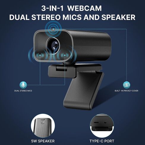 Conference Webcam with Dual Microphones &Speaker, All in one Webcam 5X Digital Zoom & Privacy Cover, ePTZ USB Camera with Remote for Computer, Laptop, Mac, Zoom, Teams, 1080P HD in Saudi Arabia