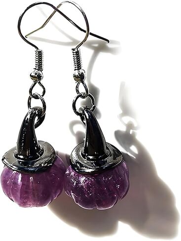 Handmade Pumpkin Earrings for Women Girls Cute 3D Orange Pumpkin Earrings Halloween Natural Stone Witch Hat Earring Thanksgiving Fall Autumn Jewelry Gifts in Saudi Arabia