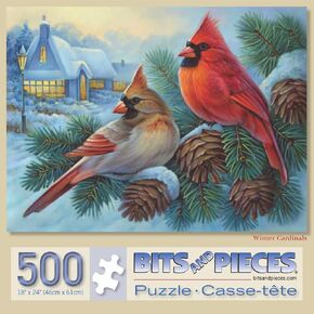 Bits and Pieces - 300 Large Piece Jigsaw Puzzle for Adults - Winter Cardinals - 300 pc Birds in The Winter Jigsaw by Artist Oleg Gavrilov in Saudi Arabia