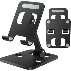 Phone Stand for Desk, Dual Folding Cell Phone Holder, Fully Adjustable Portable Mobile Phone Holder for iPhone 17 16 15 14 13 12 11 Pro Max Plus Air, Galaxy S25 S24, All Phones (Black) in Saudi Arabia
