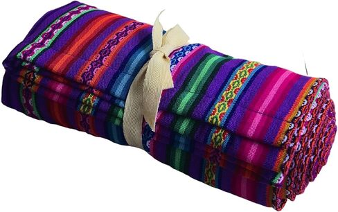 Lucio Fabrics Unique Native Peruvian Throw - Vibrant Colors Lightweight Durable - Home,Yoga, Beach,Camping,Picnic,Outdoor Activities Thin Blanket 70'' x 47'' (Purple Andean Stripes) in Saudi Arabia