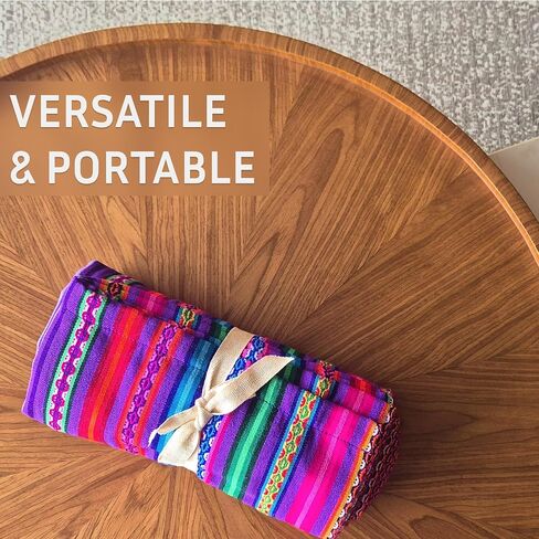 Lucio Fabrics Unique Native Peruvian Throw - Vibrant Colors Lightweight Durable - Home,Yoga, Beach,Camping,Picnic,Outdoor Activities Thin Blanket 70'' x 47'' (Purple Andean Stripes) in Saudi Arabia