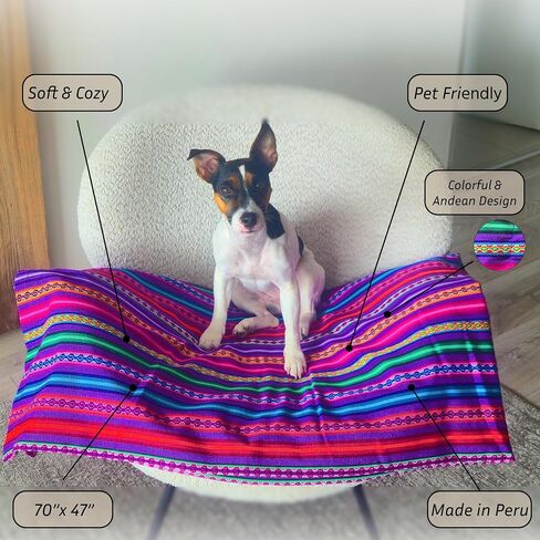 Lucio Fabrics Unique Native Peruvian Throw - Vibrant Colors Lightweight Durable - Home,Yoga, Beach,Camping,Picnic,Outdoor Activities Thin Blanket 70'' x 47'' (Purple Andean Stripes) in Saudi Arabia