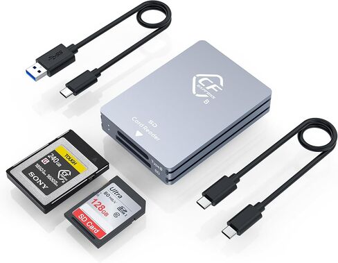 CFexpress Type B and SD Dual-Slot Memory Card Reader, 10Gbps USB 3.2 Gen 2 Type B CF Express Adapter Memory Card Reader with USB C to USB C/USB A Cable,Compatible with Windows/Mac/Linux/Android US in Kuwait