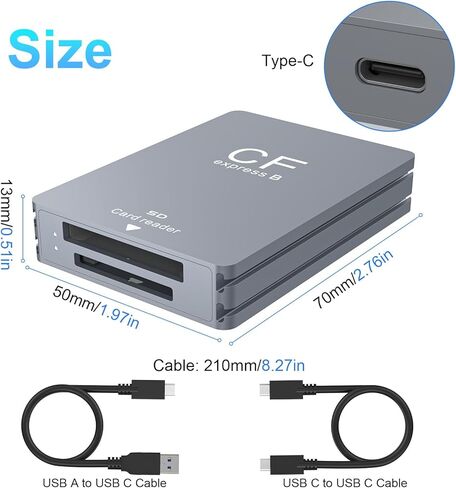 CFexpress Type B and SD Dual-Slot Memory Card Reader, 10Gbps USB 3.2 Gen 2 Type B CF Express Adapter Memory Card Reader with USB C to USB C/USB A Cable,Compatible with Windows/Mac/Linux/Android US in Kuwait