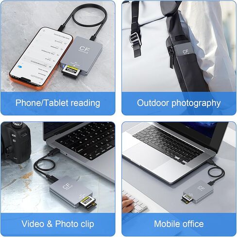 CFexpress Type B and SD Dual-Slot Memory Card Reader, 10Gbps USB 3.2 Gen 2 Type B CF Express Adapter Memory Card Reader with USB C to USB C/USB A Cable,Compatible with Windows/Mac/Linux/Android US in Kuwait