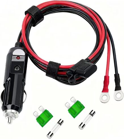 12AWG قابس ولاعة السجائر عالي التحمل ذكر إلى ذكر قابس محول ولاعة السجائر سلك شاحن مع مصابيح LED وصندوق الصمامات لمضخة الهواء العاكس للسيارة DIY (12 فولت/24 فولت، 30 أمبير) (3.3 قدم) in Saudi Arabia