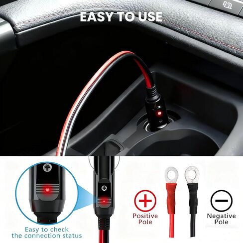 12AWG قابس ولاعة السجائر عالي التحمل ذكر إلى ذكر قابس محول ولاعة السجائر سلك شاحن مع مصابيح LED وصندوق الصمامات لمضخة الهواء العاكس للسيارة DIY (12 فولت/24 فولت، 30 أمبير) (3.3 قدم) in Saudi Arabia