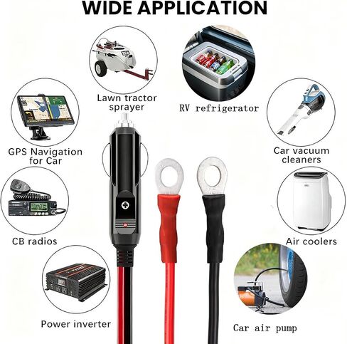 12AWG قابس ولاعة السجائر عالي التحمل ذكر إلى ذكر قابس محول ولاعة السجائر سلك شاحن مع مصابيح LED وصندوق الصمامات لمضخة الهواء العاكس للسيارة DIY (12 فولت/24 فولت، 30 أمبير) (3.3 قدم) in Saudi Arabia