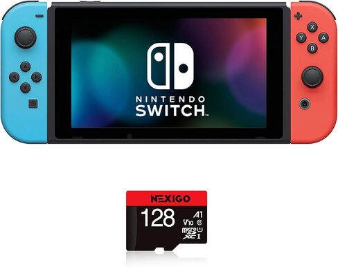 Nintendo Newest Switch with Neon Blue and Neon Red Joy-Con Family Christmas Holiday Bundle - 6.2" Touchscreen LCD Display, Bluetooth- Blue and Red + NexiGo_128GB MicroSD Card Bundle in Saudi Arabia