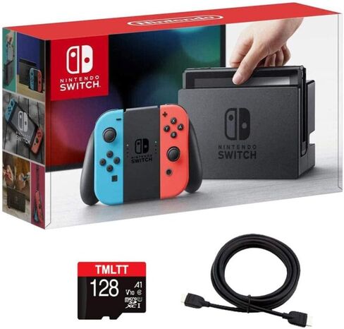 Nintendo Newest Premium Switch Console Holiday Family Bundle - Nintendo Switch with Neon Blue and Neon Red Joy‑Con with TMLTT HDMI Cable + 128GB MicroSD Card in Saudi Arabia