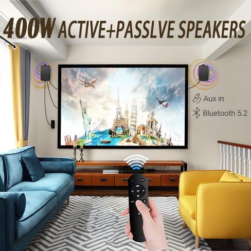 YVU 400W Outdoor Speakers for Patio, Porch, Gazebo,Garage. Active Passive Wall Mount Speaker. Indoor/Outdoor Stereo Sound System,IPX5 Waterproof.(2 Pcs) in Saudi Arabia