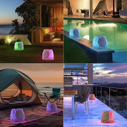 SDX Solar Bluetooth Rock Speakers Outdoor Waterproof with RGB Lights – Wireless Stereo Pair, Solar/USB Charging, All-Weather Garden Patio Speakers in Saudi Arabia