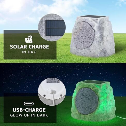 SDX Solar Bluetooth Rock Speakers Outdoor Waterproof with RGB Lights – Wireless Stereo Pair, Solar/USB Charging, All-Weather Garden Patio Speakers in Saudi Arabia