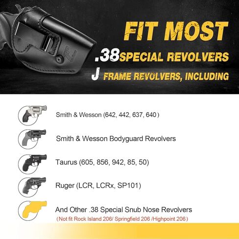 حافظة جلدية IWB، تناسب معظم مسدسات إطار J ومعظم المسدسات الخاصة .38 - Ruger LCR/LCRx، S&W 442/642/637/640، مسدس Bodyguard، Taurus 605/856، أذرع الميثاق والمزيد، داخل حزام الخصر in Kuwait