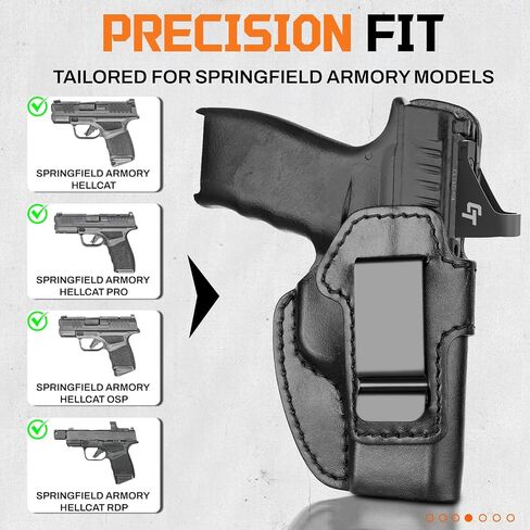 Premium IWB Leather Holster for Springfield Hellcat/OSP/RDP, Hellcat Pro, Optic-Ready Concealed Carry Holster, 1.75" Steel Clip, Hellcat Inside Waistband Holster, Stealth Black, Right/Left Hand in Saudi Arabia